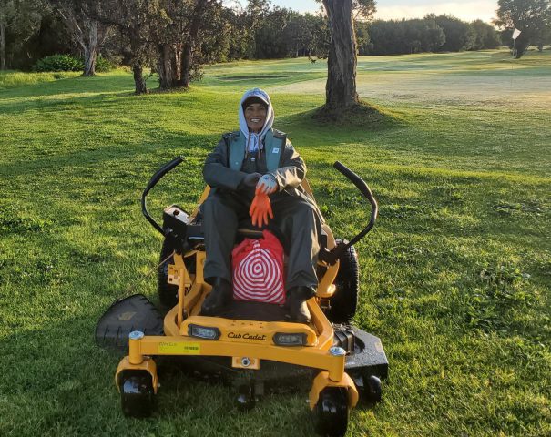 Pualani Daniels on a mower