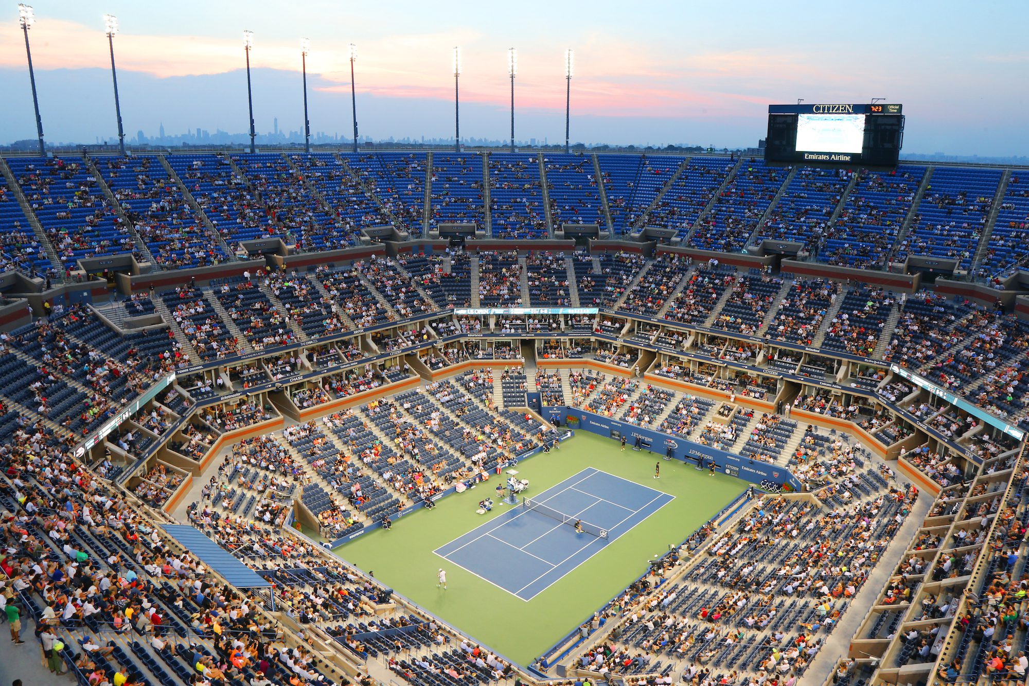 Arthur Ashe Stadium during US Open 2014 night match at Billie Jean King National Tennis Center