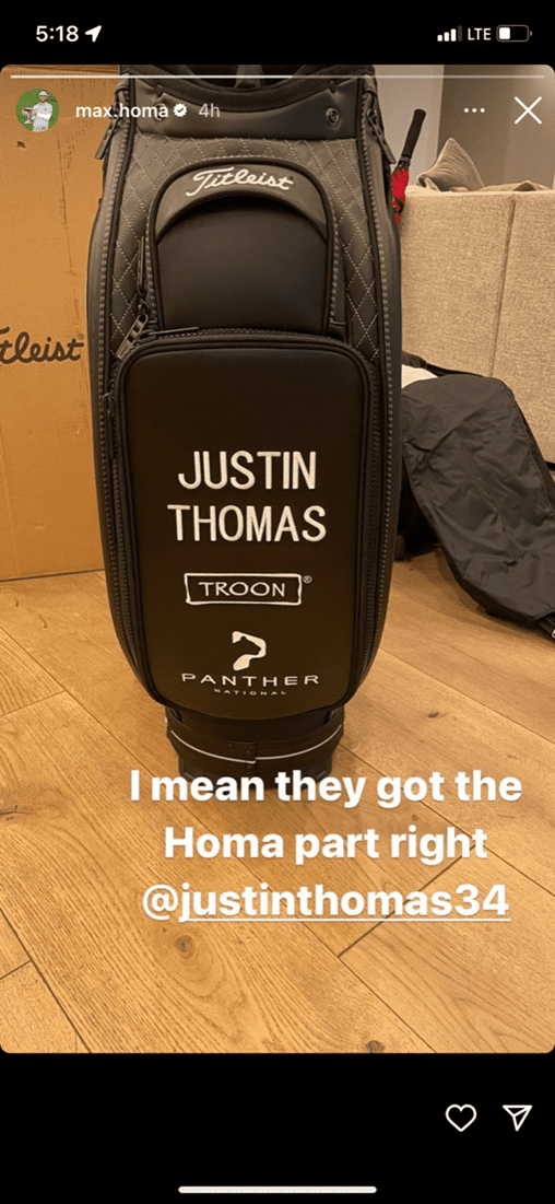Image of Justin Thomas new golf bag
