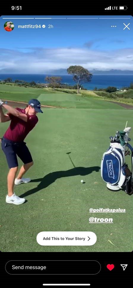 Matt Fitzpatrick teeing off at Kapalua with his special edition Kapalua golf bag.
