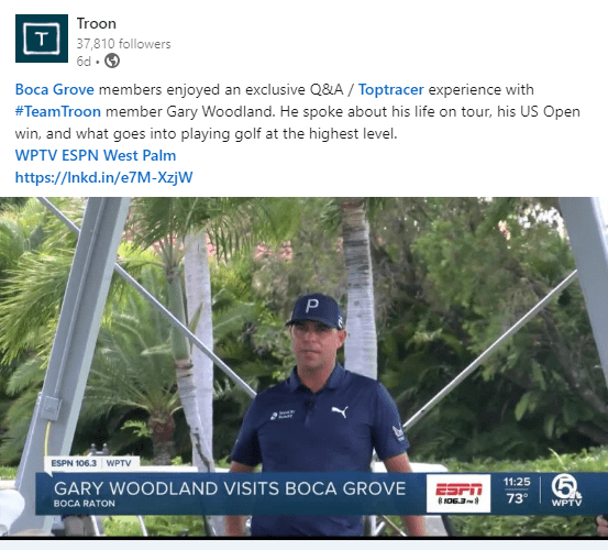 Gary Woodland answering questions at an exclusive Q&A and Toptracer experience at Boca Grove
