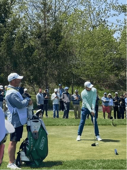 Matt Fitzpatrick Teeing off with Troon Bag and Caddie