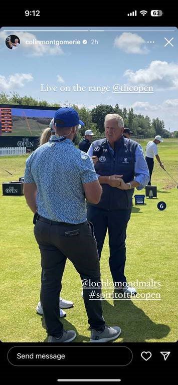 Colin Montgomerie talking to some people on the range at The Open