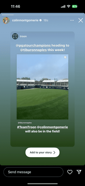 Colin Montegomerie Instagram Story Post on Tiburon